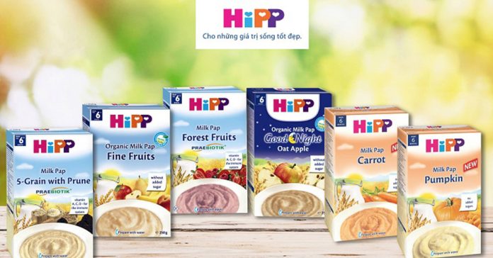 Các loại bột Hipp đang được bán trên thị trường